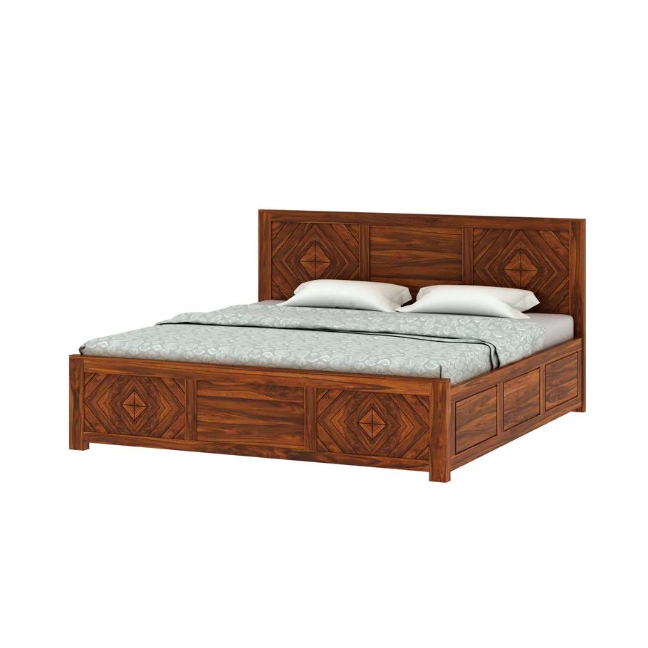 Morvella Premium Wooden Bed with Sturdy Construction in Natural Teak Finish - Image 3