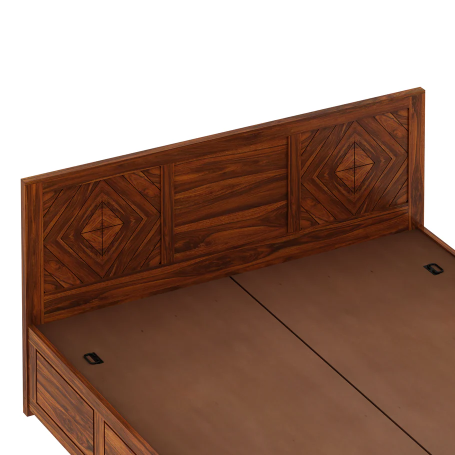 Morvella Premium Wooden Bed with Sturdy Construction in Natural Teak Finish - Image 4
