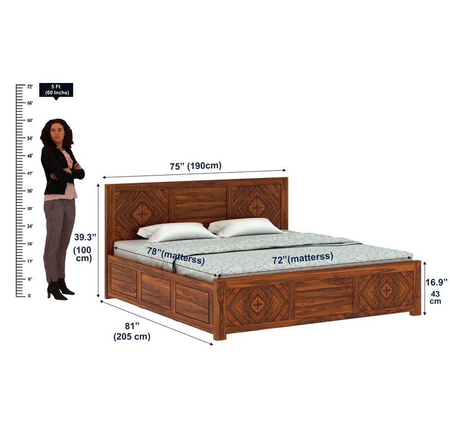 Morvella Premium Wooden Bed with Sturdy Construction in Natural Teak Finish - Image 7