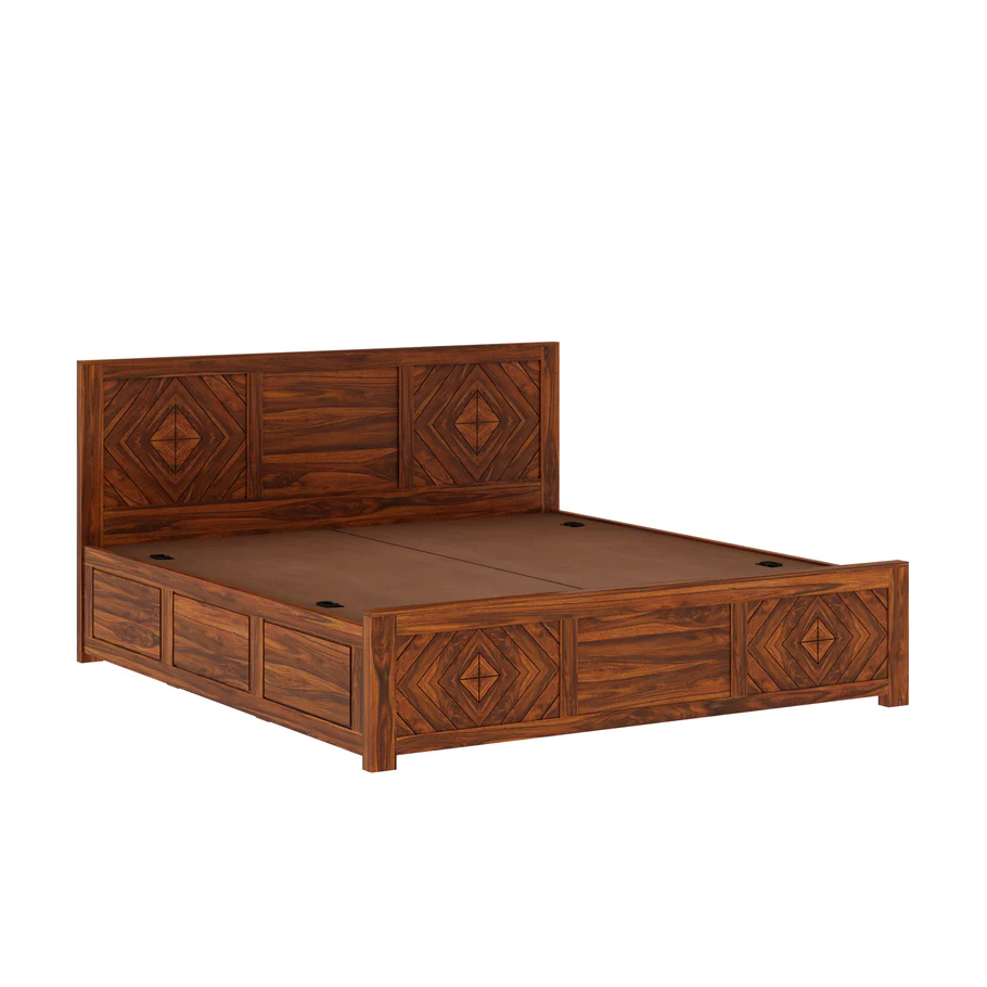 Morvella Premium Wooden Bed with Sturdy Construction in Natural Teak Finish - Image 8
