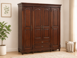 Natural Finish Sheesham Wood 4 DoorStorage Wardrobe