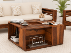 Natural Finish Solid Sheesham Wood Coffee Table for Living Room