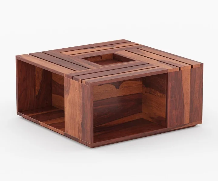 Natural Finish Solid Sheesham Wood Coffee Table for Living Room - Image 4