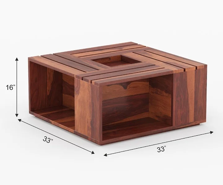 Natural Finish Solid Sheesham Wood Coffee Table for Living Room - Image 5