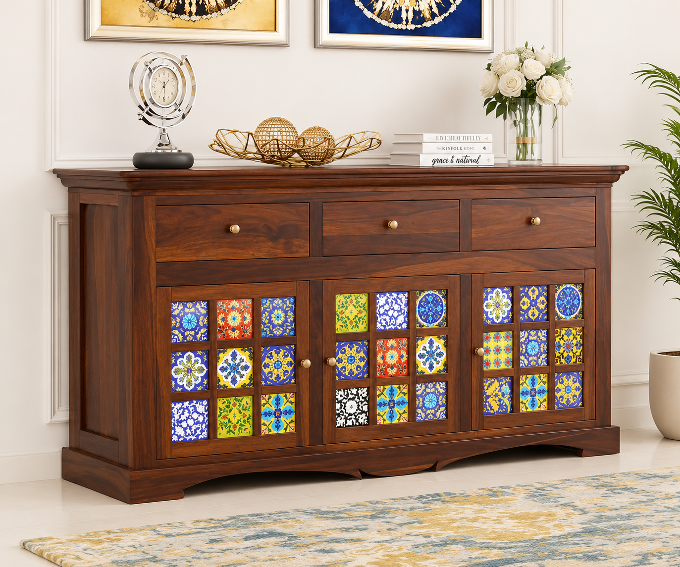Naturewood Solid Sheesham Wood Cabinet in Honey Finish