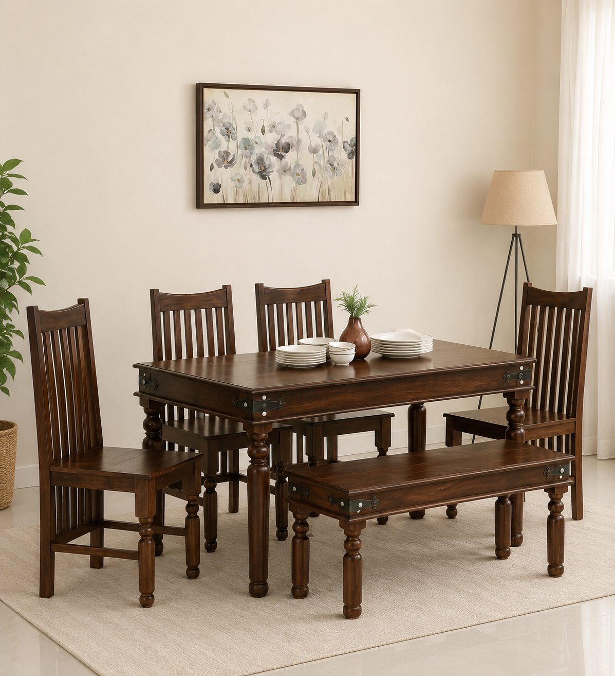 Norchester Handcrafted Solid Sheesham Wood Dining Set