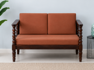 Nordic Bliss Solid Sheesham Wood Upholstered 2 Seater Sofa