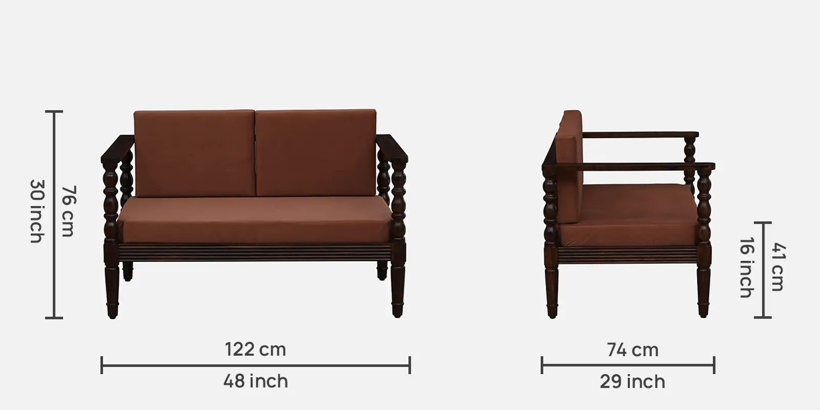 Nordic Bliss Solid Sheesham Wood Upholstered 2 Seater Sofa - Image 3