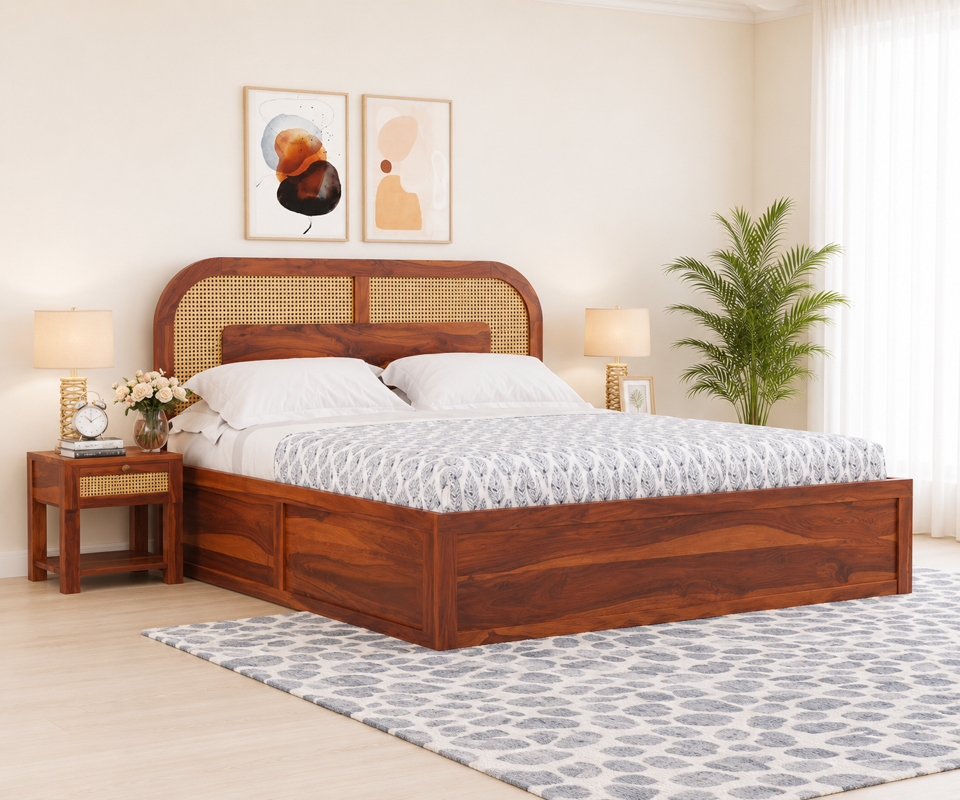 Nordic Premium Solid Sheesham Wood Bedroom Storage Bed