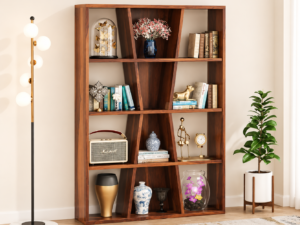 Nordic Style Solid Sheesham Wood Display Bookshelf for Modern Homes