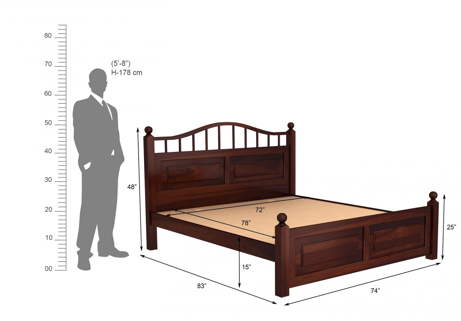 Noresta Solid Wood Bed in Honey Oak Finish - Image 6