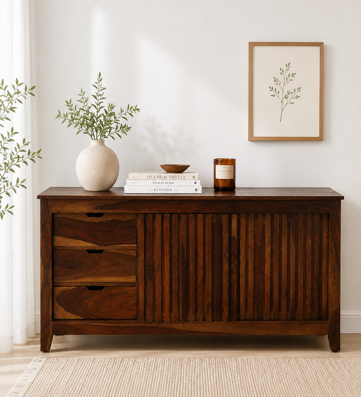 Norvick Handcrafted Sheesham Wood Cabinet with Ample Storage Space