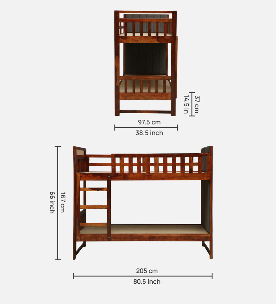 Norvick Sheesham Wood Bunk Bed in Honey Oak Finish - Image 3