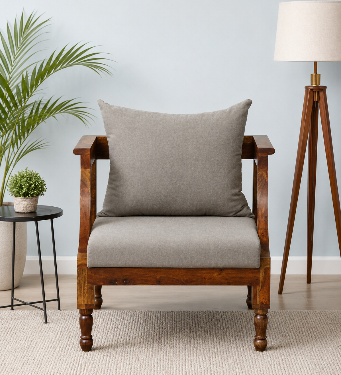 Norvik Solid Wood Lounge 1 Seater Sofa in Honey Oak Finish