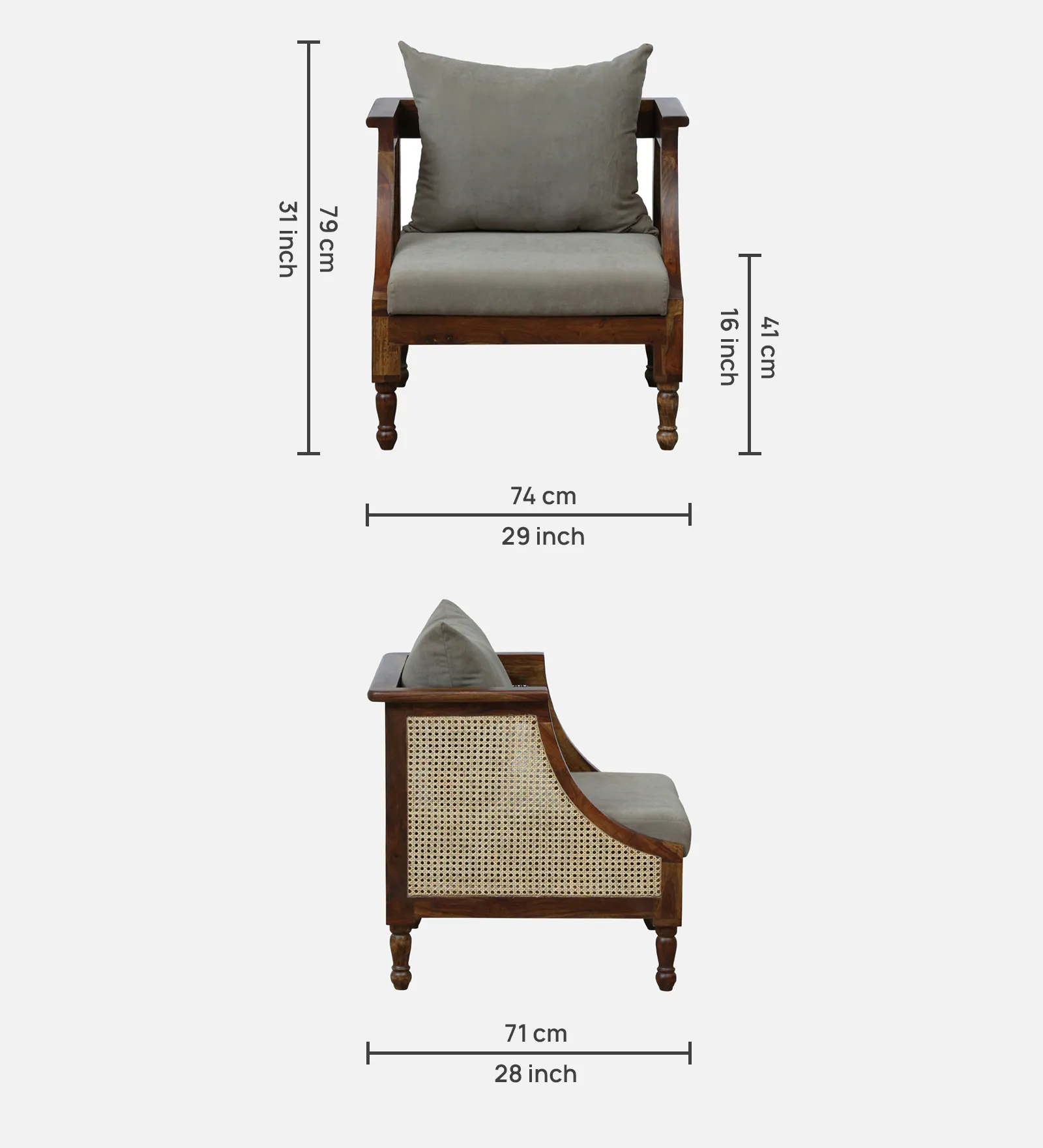 Norvik Solid Wood Lounge 1 Seater Sofa in Honey Oak Finish - Image 3