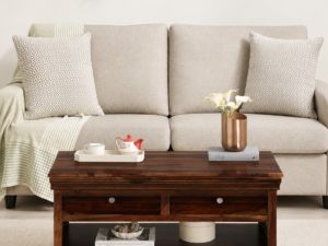 Norwick Handcrafted Sheesham Wood Coffee Table with Shelf