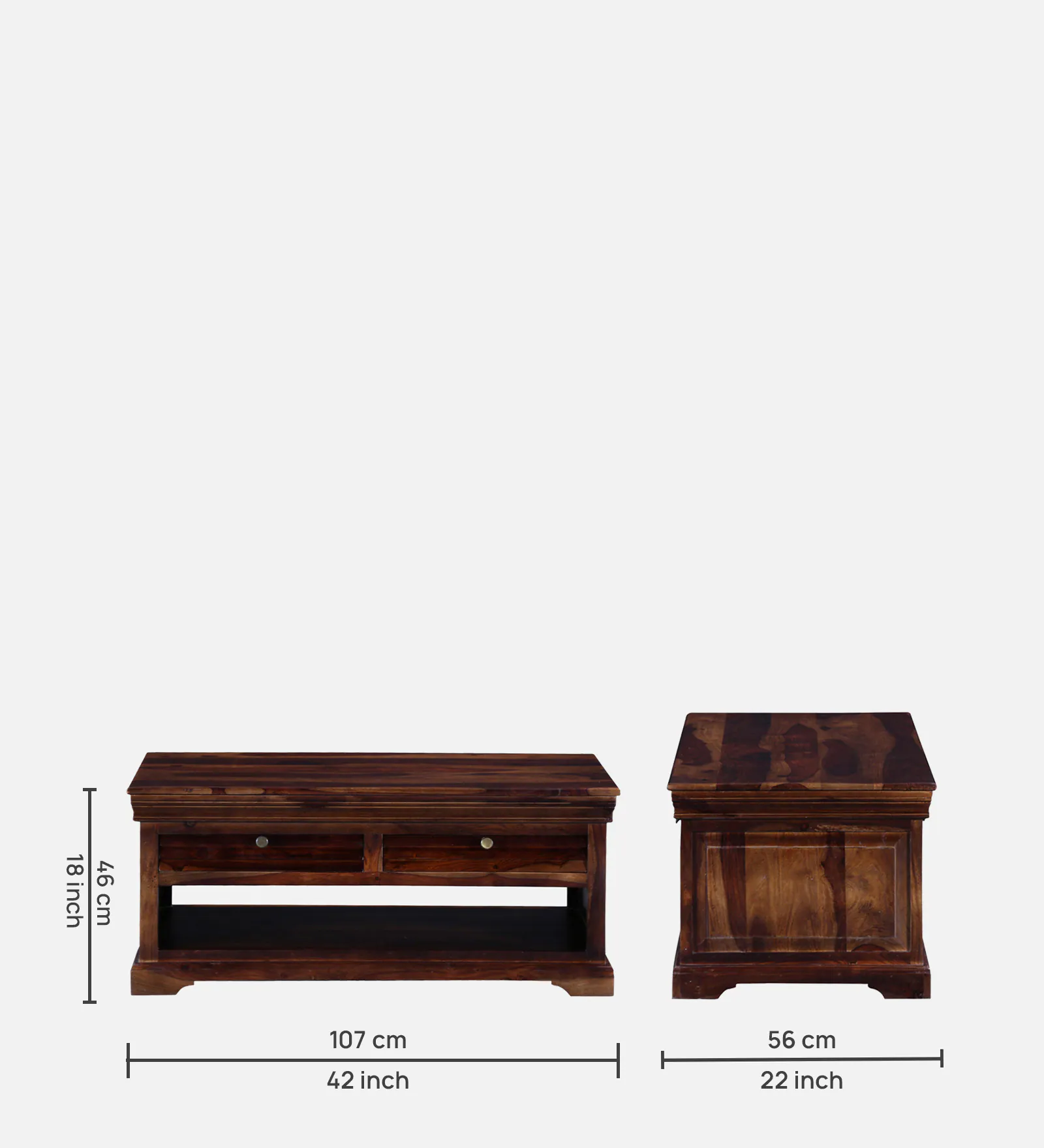 Norwick Handcrafted Sheesham Wood Coffee Table with Shelf - Image 10