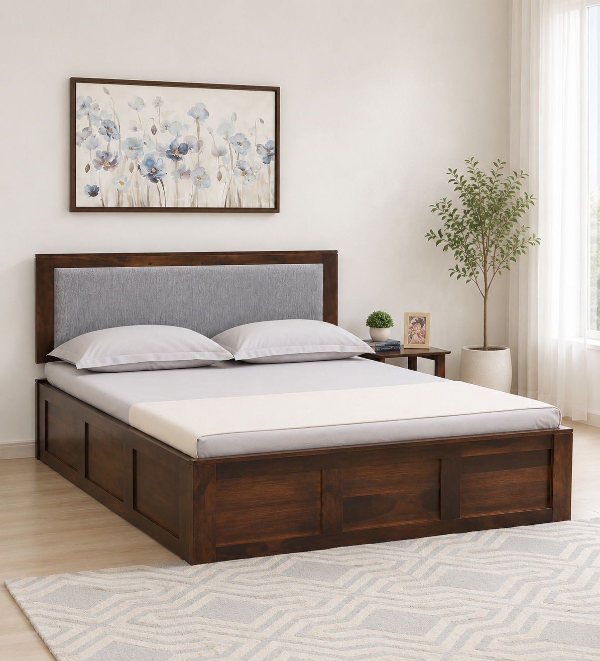 Norwick Premium Wooden Bed with Upholstered Headboard