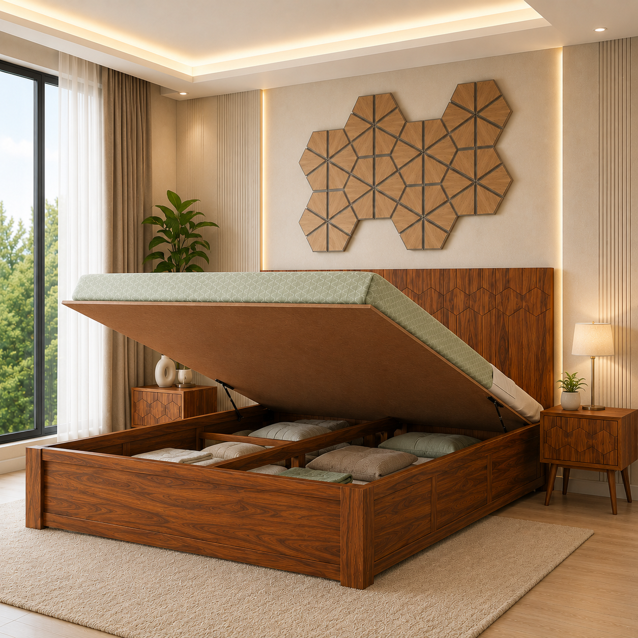 Novara Premium Sheesham Wood Bed with Handcrafted Wooden Frame