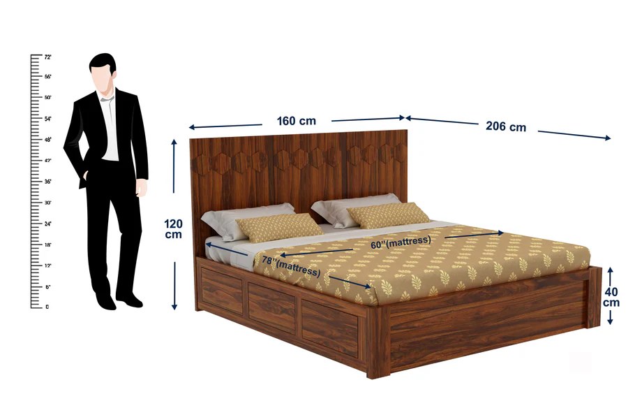 Novara Premium Sheesham Wood Bed with Handcrafted Wooden Frame - Image 3