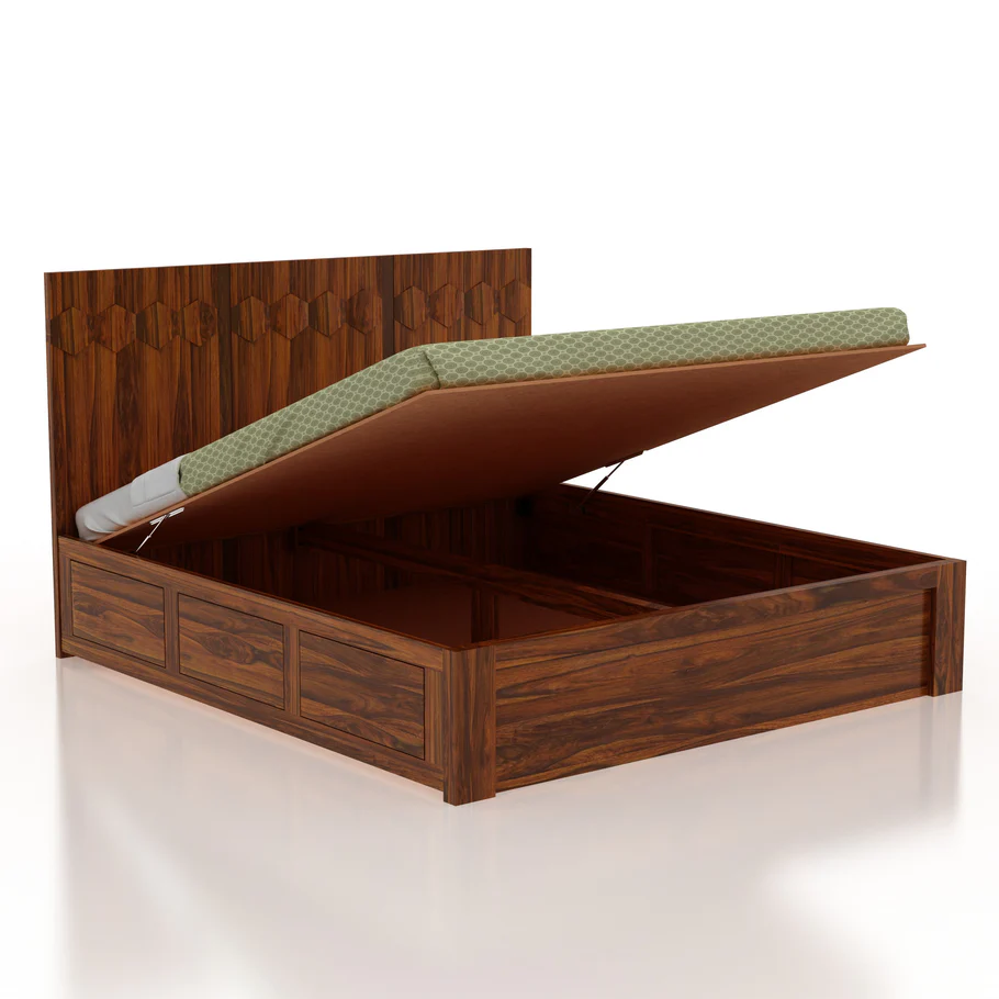 Novara Premium Sheesham Wood Bed with Handcrafted Wooden Frame - Image 4