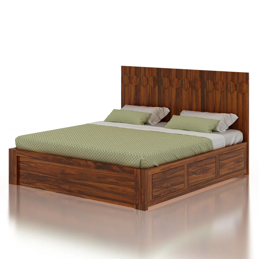 Novara Premium Sheesham Wood Bed with Handcrafted Wooden Frame - Image 5