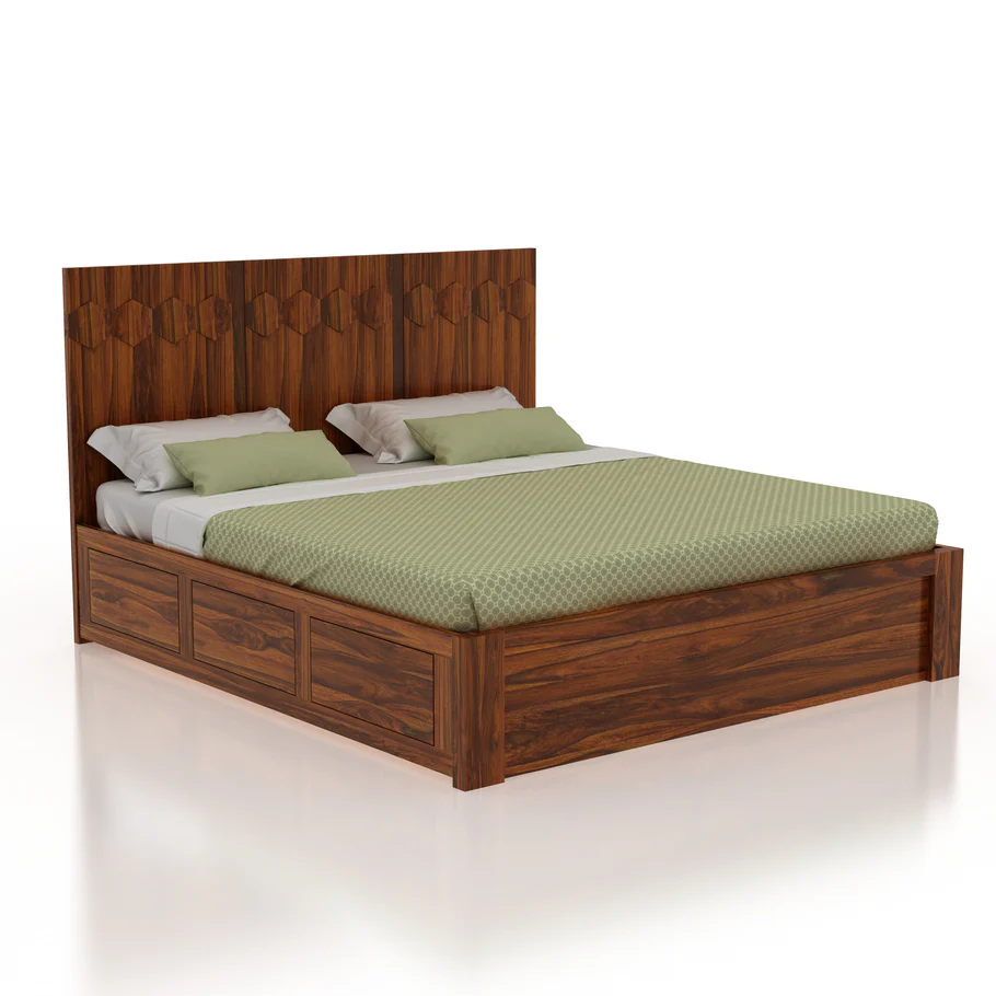 Novara Premium Sheesham Wood Bed with Handcrafted Wooden Frame - Image 6
