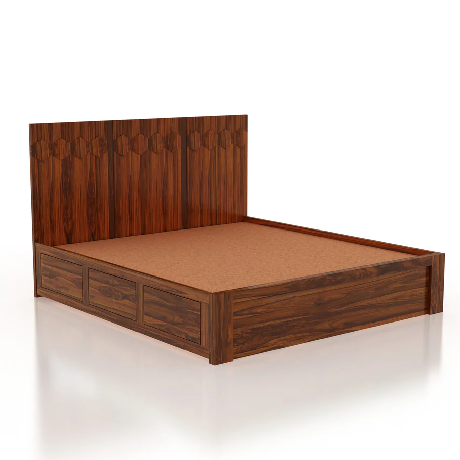 Novara Premium Sheesham Wood Bed with Handcrafted Wooden Frame - Image 7