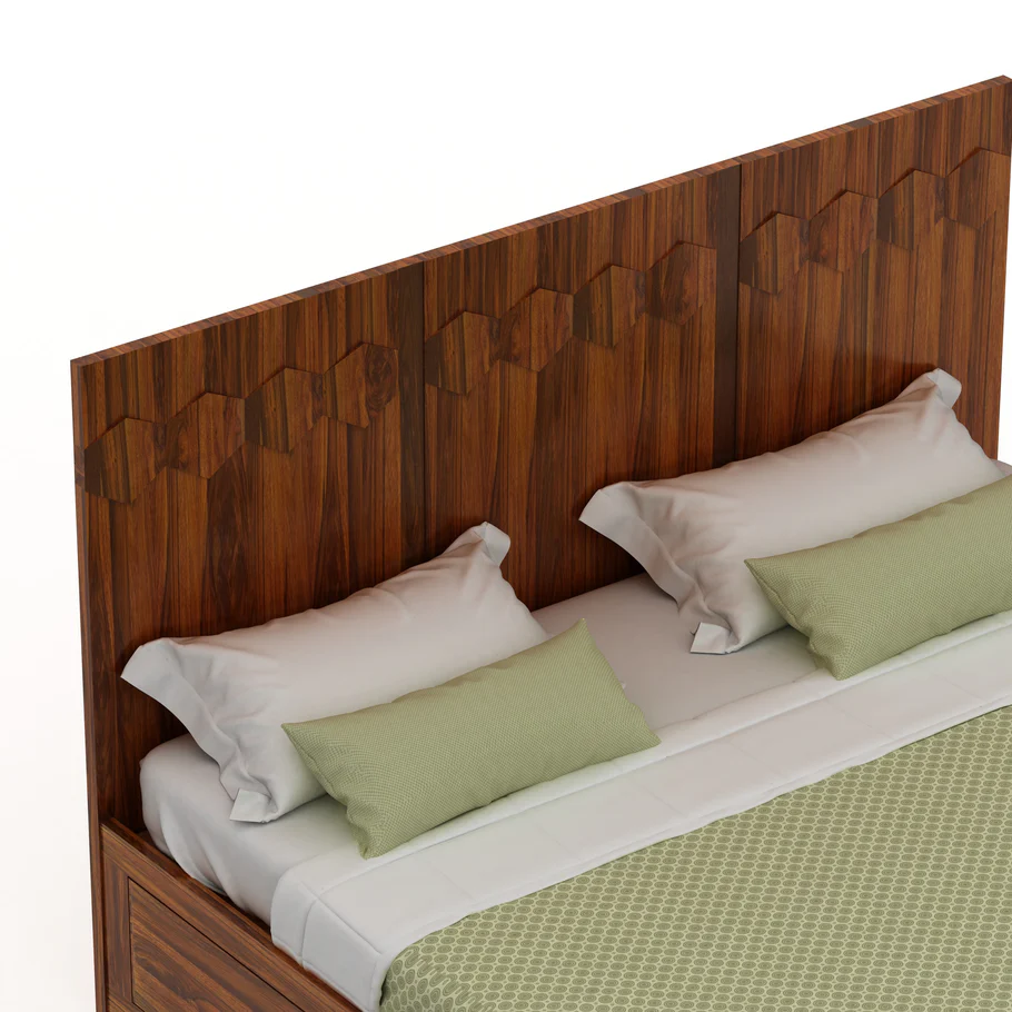 Novara Premium Sheesham Wood Bed with Handcrafted Wooden Frame - Image 8