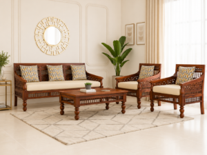 Oakmere Premium Natural Finish Wooden Sofa Set