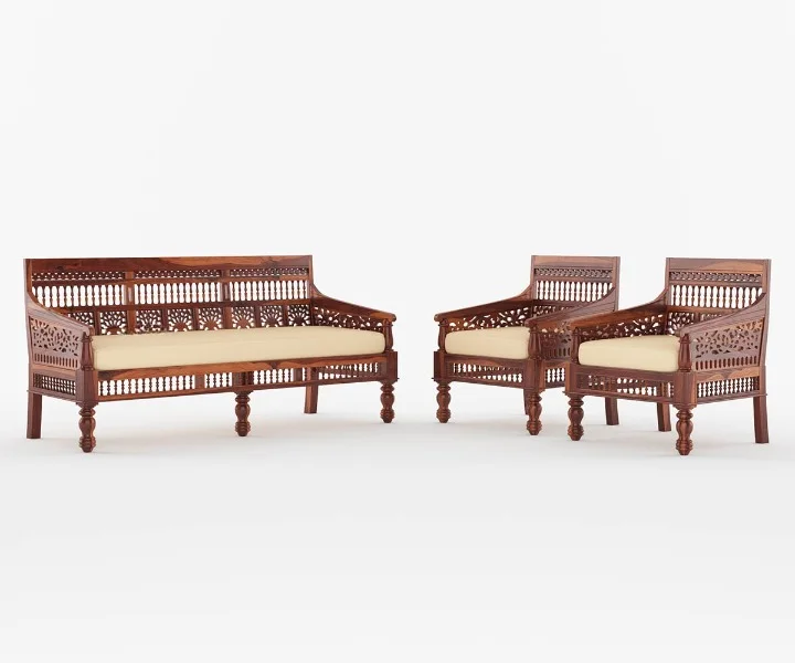 Oakmere Premium Natural Finish Wooden Sofa Set - Image 2