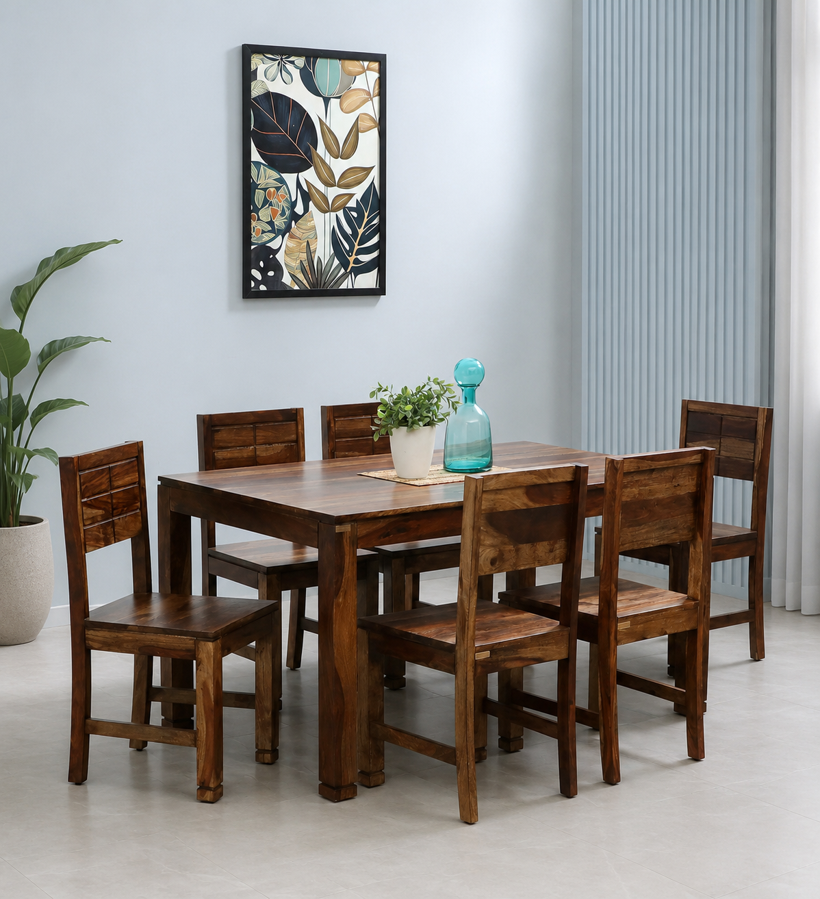 Oakmere Solid Sheesham Wood 6 Seater Dining Set with Cushioned Chairs