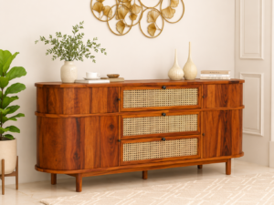 Oakmere Solid Sheesham Wood Storage Cabinet in Natural Finish