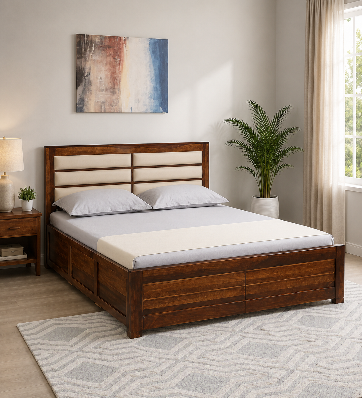 Oakridge Handcrafted Sheesham Wood Double Bed in Walnut Finish