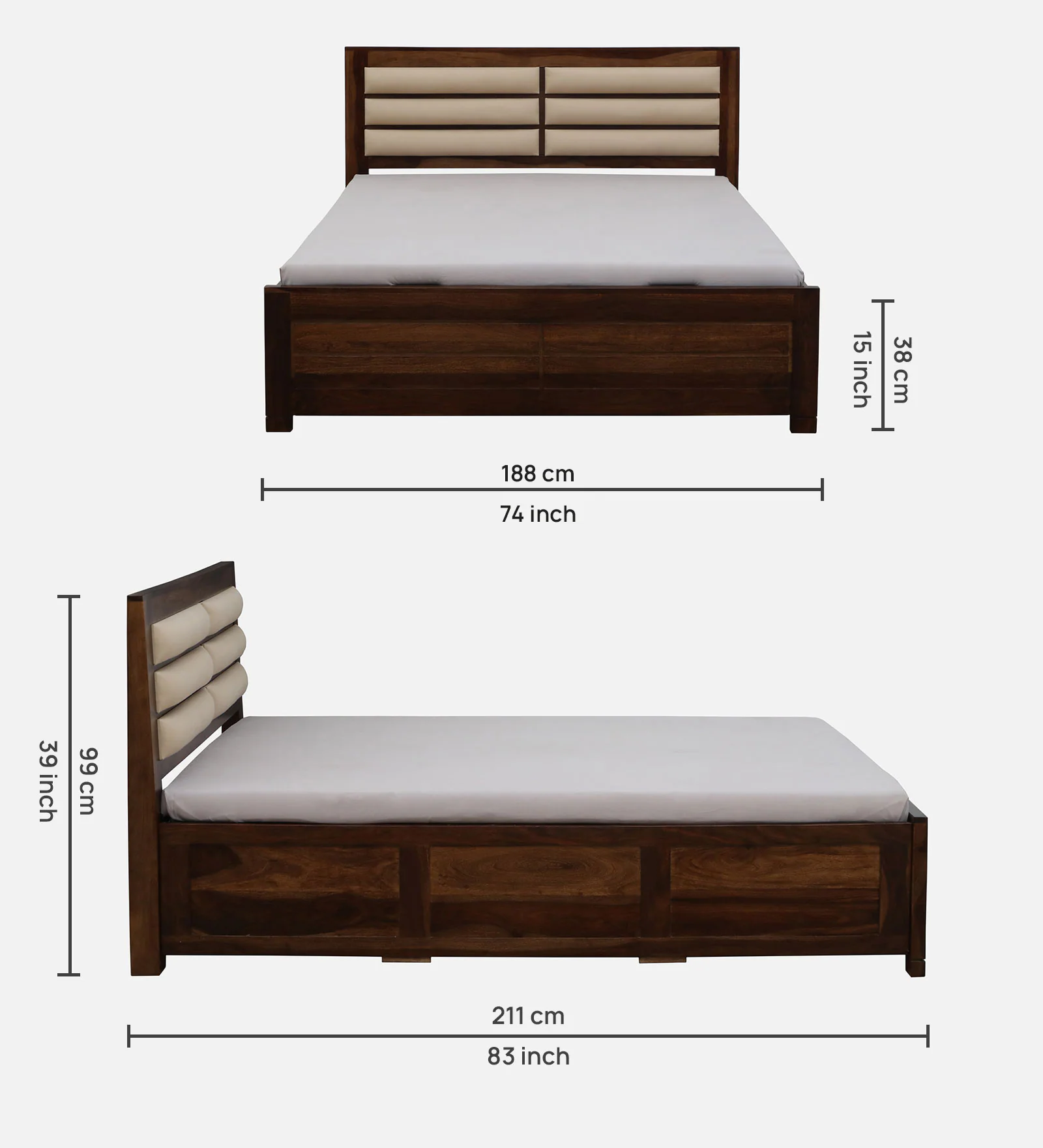 Oakridge Handcrafted Sheesham Wood Double Bed in Walnut Finish - Image 6