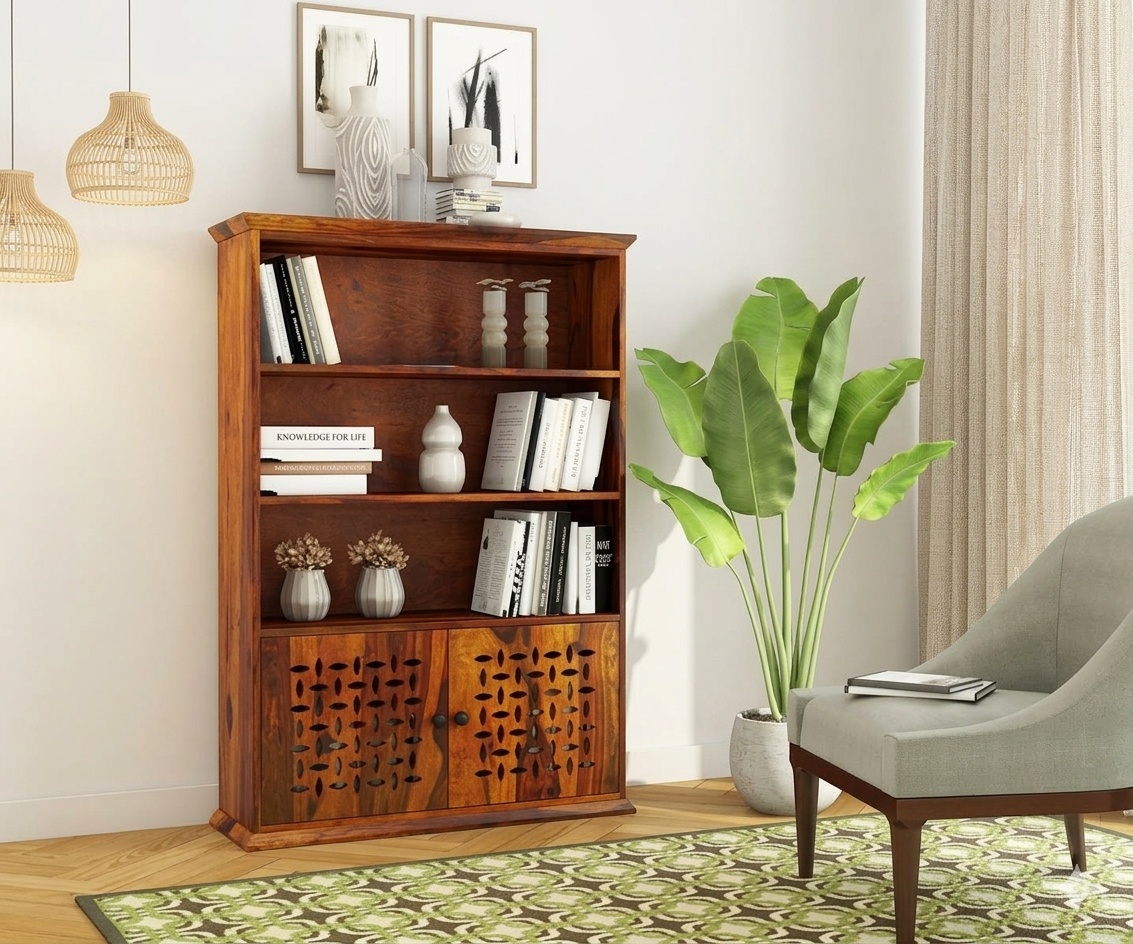 Oakridge Premium Solid Sheesham Wood Book Storage Cabinet with Open Shelves