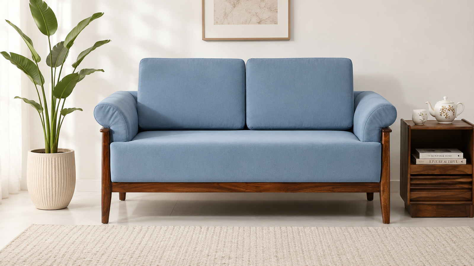 Oakshire Luxury Sheesham Wood 2 Seater Sofa in Honey Oak Finish