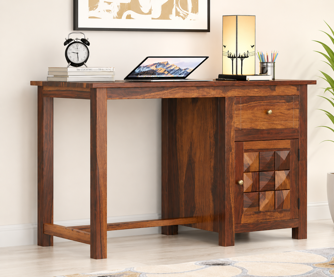 Oakshire Premium Wooden Study Table with Open Storage Shelf in Natural Finish