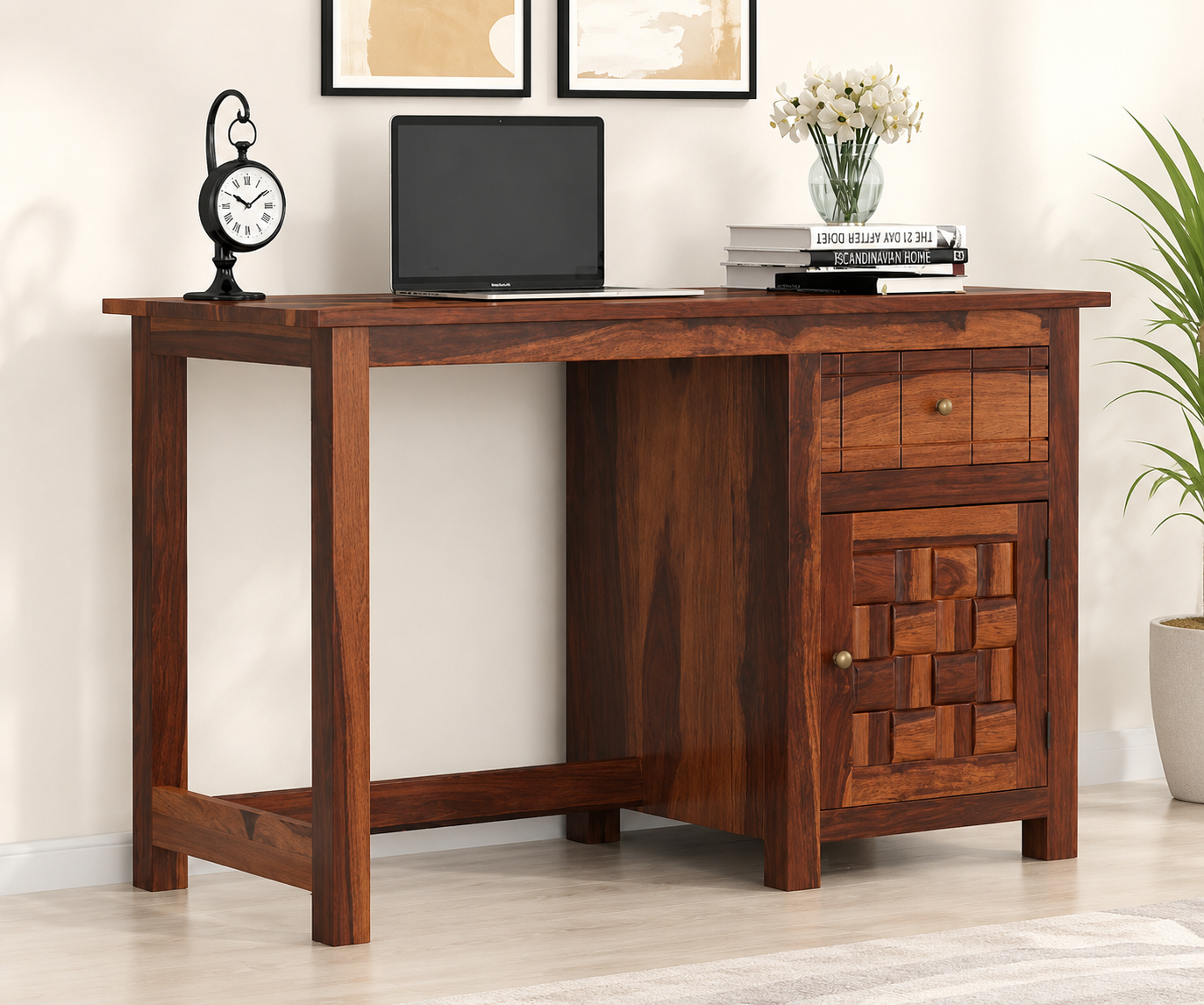 Orlena Handcrafted Sheesham Wood Writing Desk in Natural Teak Finish