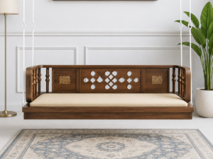 Orlena Handcrafted Solid Wood Wooden Swing in Rich Honey Oak Finish