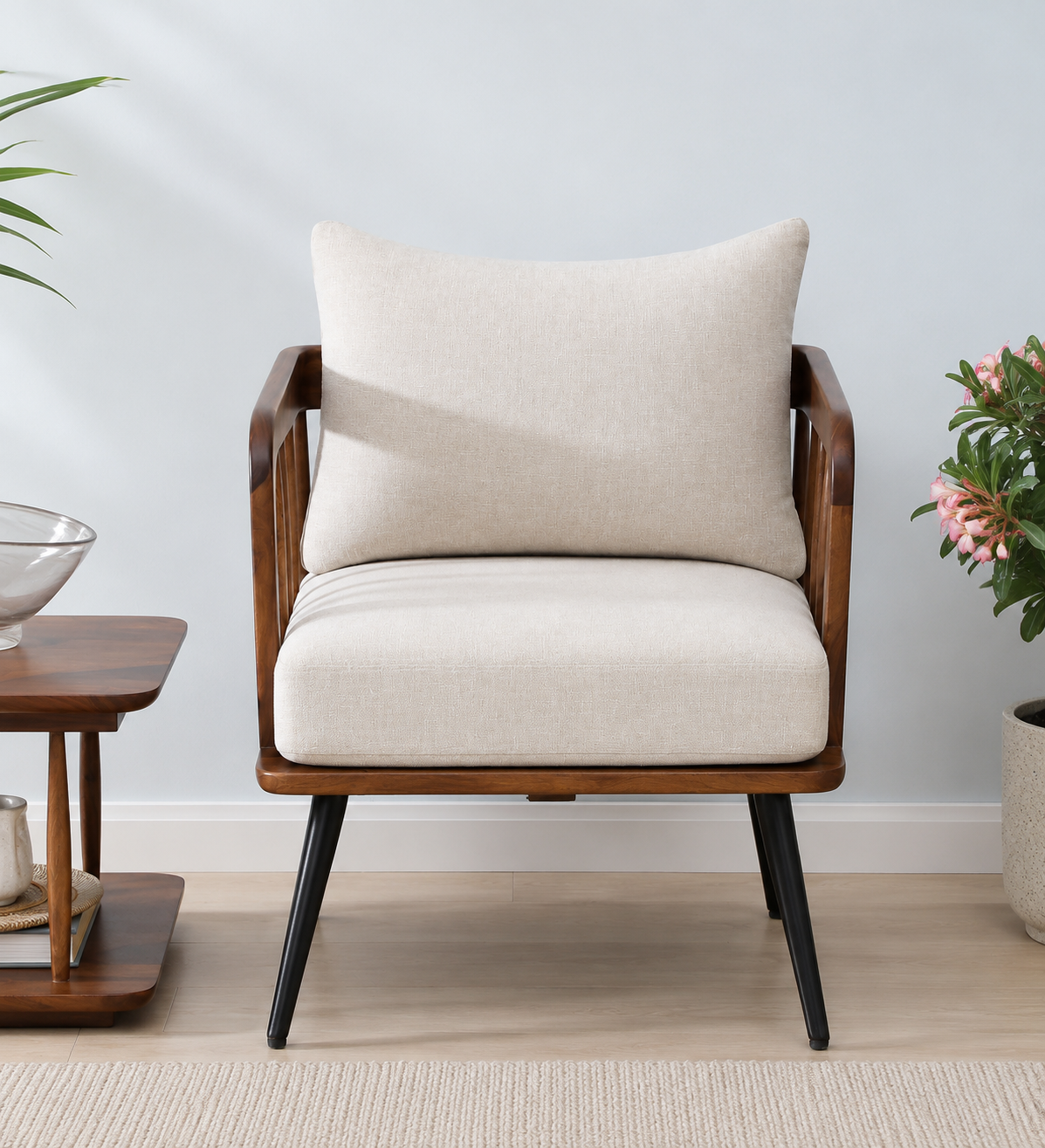 Orlena Solid Wood Accent 1 Seater Sofa in Provincial Teak Finish