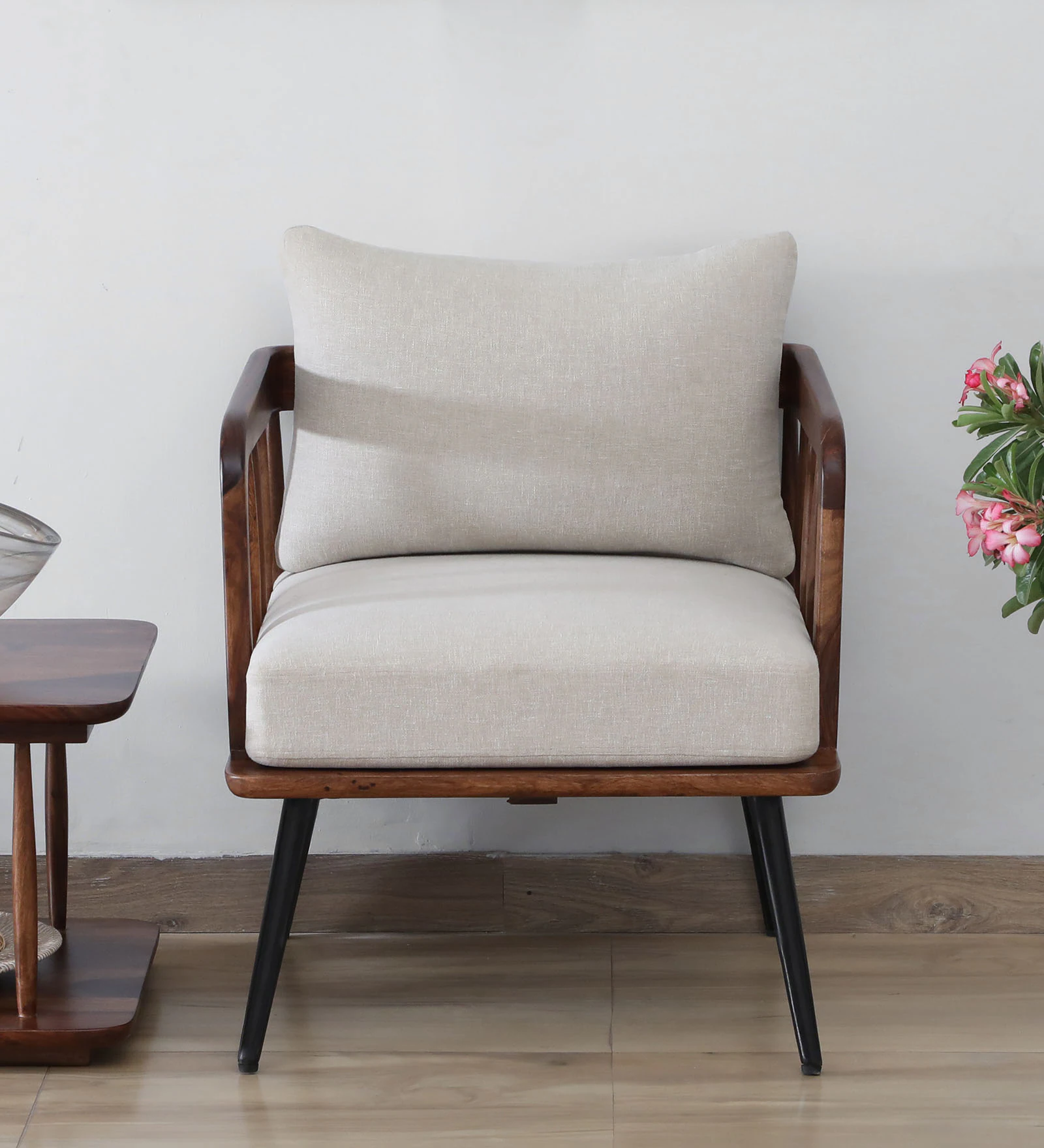 Orlena Solid Wood Accent 1 Seater Sofa in Provincial Teak Finish - Image 6