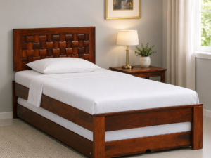 Orlena Solid Sheesham Wood Single Bed in Premium Walnut Finish