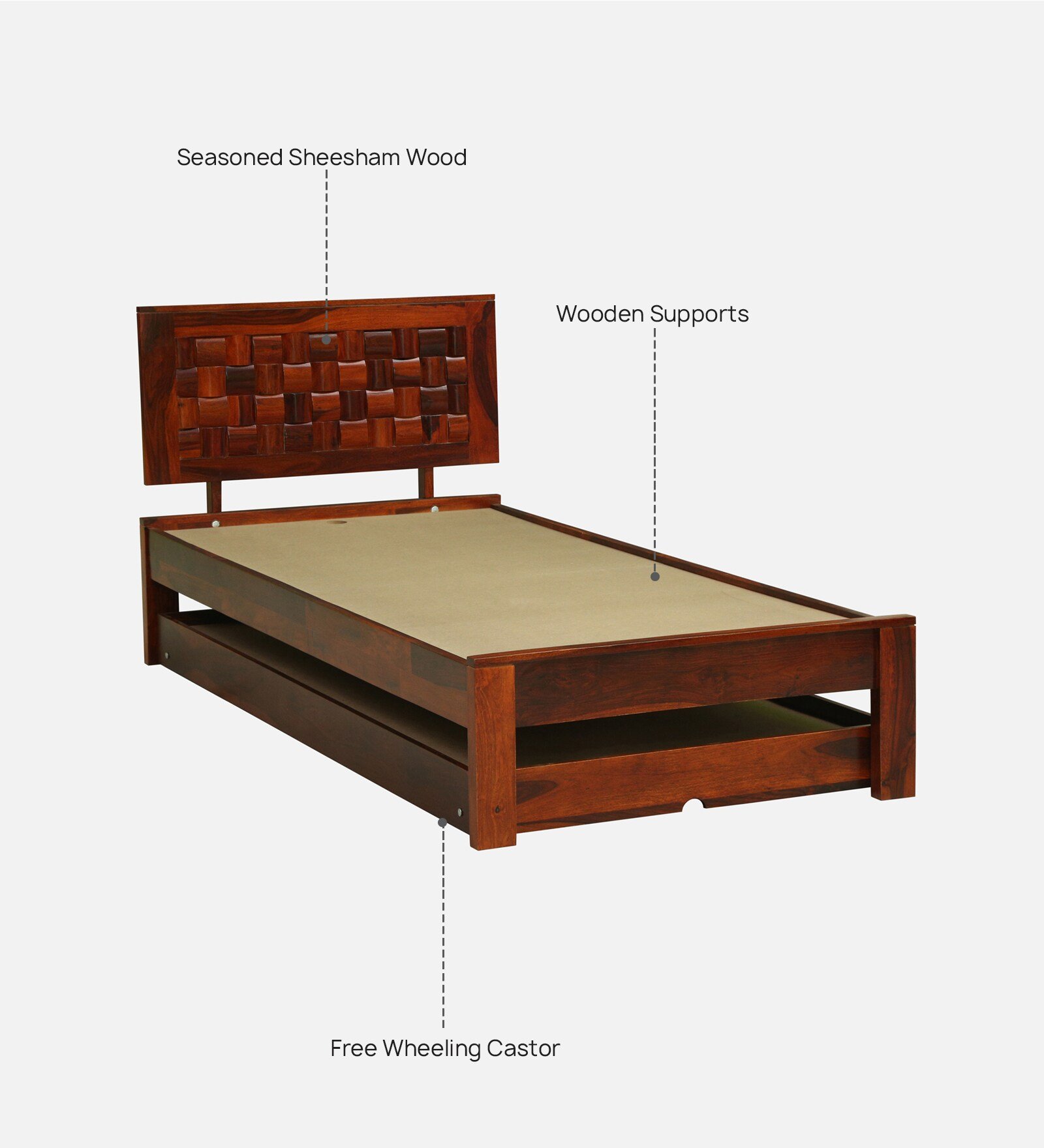 Orlena Solid Sheesham Wood Single Bed in Premium Walnut Finish - Image 2