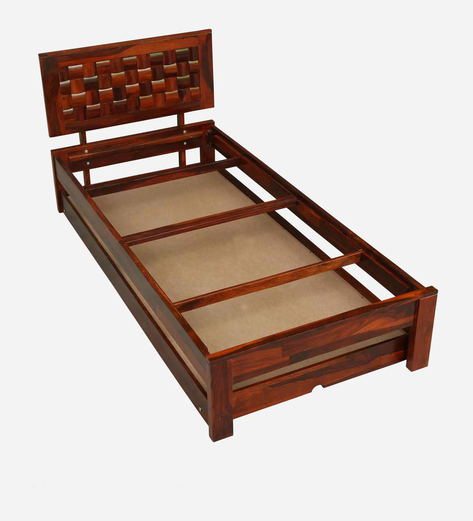 Orlena Solid Sheesham Wood Single Bed in Premium Walnut Finish - Image 3