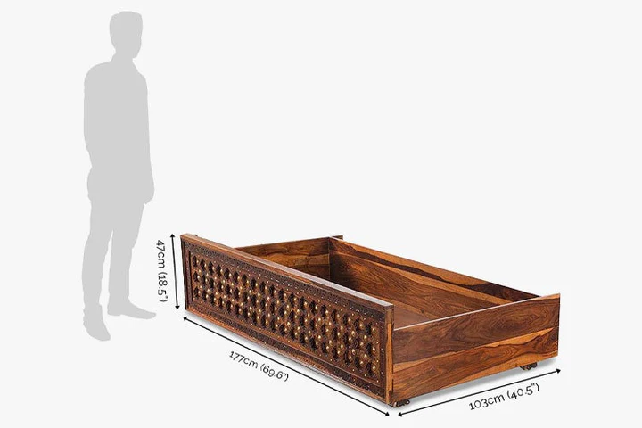Orvella Sheesham Wood Bed With Box Storage in Mahogany Finish - Image 2