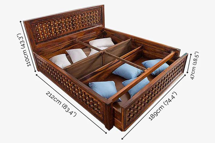 Orvella Sheesham Wood Bed With Box Storage in Mahogany Finish - Image 3