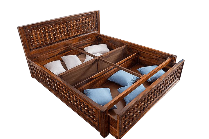 Orvella Sheesham Wood Bed With Box Storage in Mahogany Finish - Image 6
