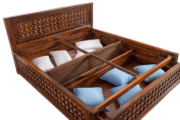 Orvella Sheesham Wood Bed With Box Storage in Mahogany Finish - Image 7