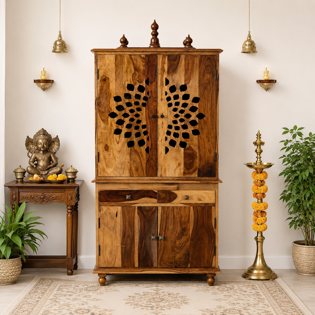 Prarthana Elegant Solid Sheesham Wood Pooja Mandir